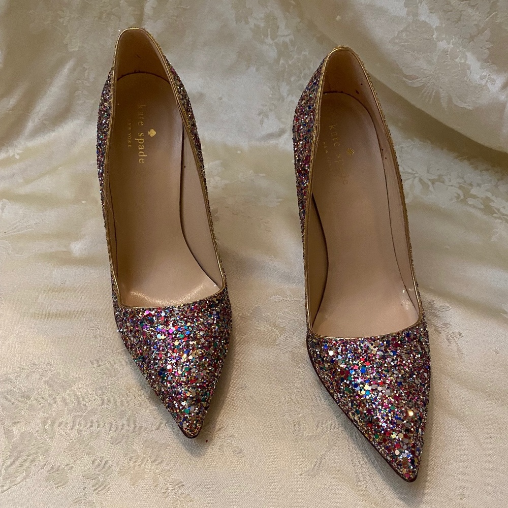 New Kate Spade NY Licorice Multi Glitter 7.5 Pumps